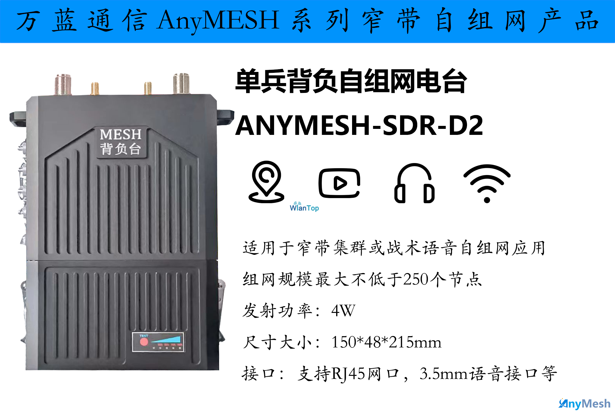 ANYMESH-SDR-D2战术语音电台 10W 20W 40W窄带自